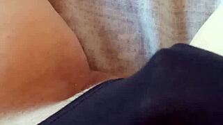 Gretala's hairy bush peeks from sexy black slip wow!