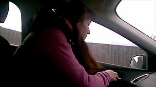 Petite Teen Slut Strips in Car for Rough Blowjob Cum Mouthful