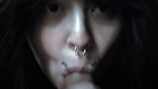 goth chick slurps her huge 9-inch dildo deep 😈