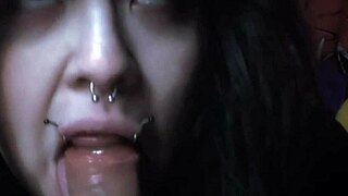 goth chick slurps her huge 9-inch dildo deep 😈