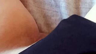 Gretala's hairy bush peeks from sexy black slip wow!