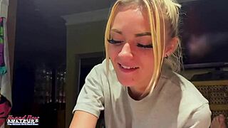 Skinny blonde babe sucks cock hard then rides it wildly 🔥🍆