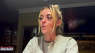 Skinny blonde babe sucks cock hard then rides it wildly 🔥🍆