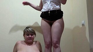 Chubby lesbians exchange golden showers in stockings