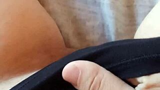 Gretala's hairy bush peeks from sexy black slip wow!