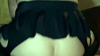 sissy slut in garter rides huge dildo for intense gape training