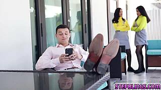 Lucky Guy in Bedroom Tastes Hot Babes' Juicy Pussies and Asses