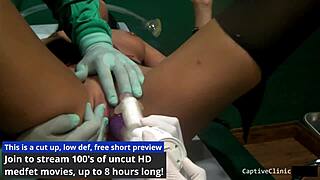 blindfolded alexis grace moans as nurse toys her big tits in hospital bondage