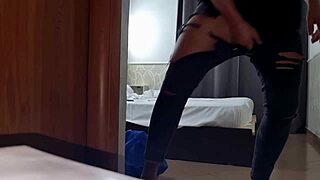 Arrapato rips jeans for fast stroke on huge cock balls and ass closeup