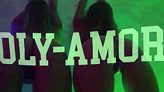 Slick oiled babes tongue duel over throbbing cock till sticky finish.