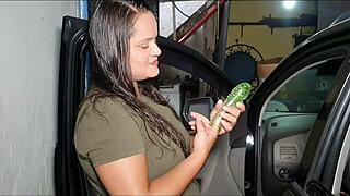 peruvian babe's car shift fetish leads to huge cock anal