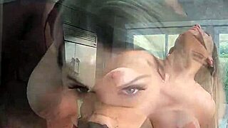 Big tit blonde MILF cougar slurps monster cock to facial cumshot