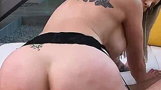 Big tit blonde MILF cougar slurps monster cock to facial cumshot