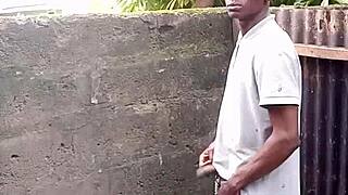 escort de rose demonstrates prostate pee technique outdoors