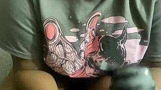 Amateur babe teases with big natural tits handjob blowjob ending in cum covered pov