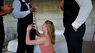 irish snowbunny tina snow gets surprised by 3 bbc gangbang at photoshoot then pissed on and destroyed