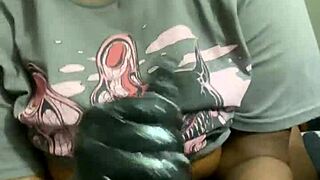 Amateur babe teases with big natural tits handjob blowjob ending in cum covered pov