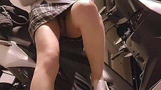 Shemale Ting Xuan pees publicly then strokes skirt-off