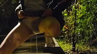 Shemale Ting Xuan pees publicly then strokes skirt-off