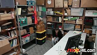 Petite Bobbi Dylan caught shoplifting bent over for office pussy punishment!