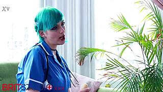 blue haired alternative nurse in lingerie strokes and sucks your cock during hospital appointment