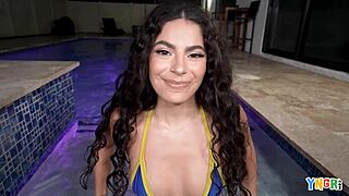Angel Gostosa Bent Over Pool For Hard Facial Cumshot