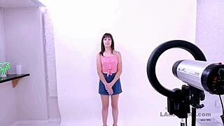 A fierce flawless brunette model strips for rough pov fucking on the casting sofa.