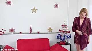 Blonde Czech dildo stretches hairy pussy to orgasm