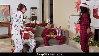 Hot friends swap partners bending over for the best holiday orgy foursome ever.