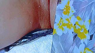 brunette latina teen shoves glass dildo in shaved pink pussy post beach orgasm play