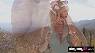 irresistible blonde milf ali claire strips naked outdoors posing her shaved pussy