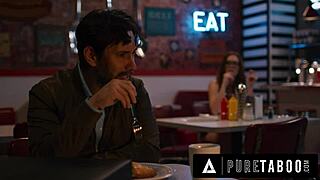 Katie Kush, desperate for loan, rides officer's cock to save business!