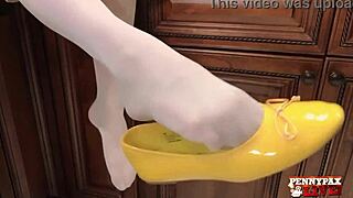 redhead penny pax masturbates with banana in kitchen