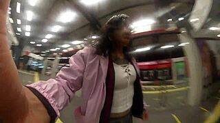 Schoolgirl shemale rides monster cock in miniskirt on public transport 😈