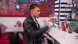 a waitress serves up her hot cups to biker guy