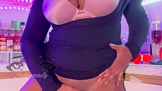 Ms Bulma Briefs Teases with Kitchen Squirting Tit Show