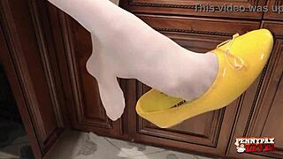 redhead penny pax masturbates with banana in kitchen