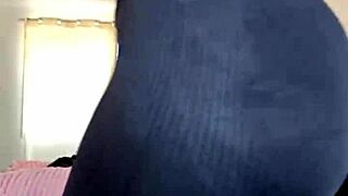 MILF's Huge Tits and Ass Shine Through Sheer Leggings Close-Up