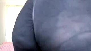 MILF's Huge Tits and Ass Shine Through Sheer Leggings Close-Up