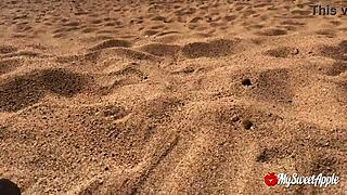 Holiday Vlog Wife Topless Sneaky Beach Blowjob From Brunette Beauty