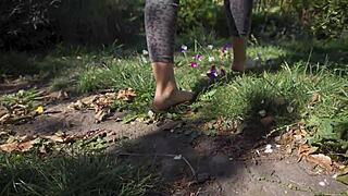 Feel these bare toes crushing flowers in the grass so dirty and teasing!