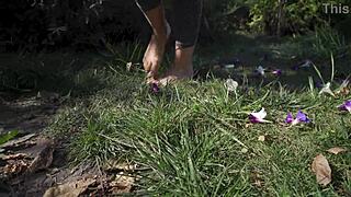 Feel these bare toes crushing flowers in the grass so dirty and teasing!