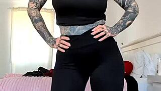 MILF's Huge Tits and Ass Shine Through Sheer Leggings Close-Up