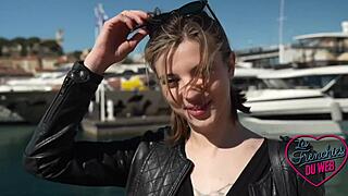 Martina and Jade French milfs share cock in lingerie strapon threesome