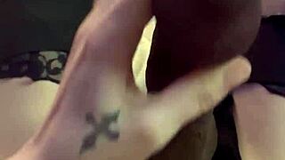 narrates huge strap-on cock teasing close-up with tattooed amateur