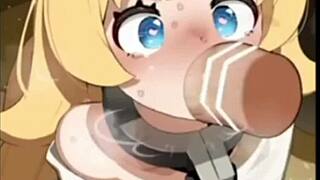 white crown princess gulps cum in hentai blowjob