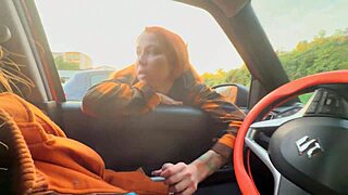 Stranger redhead babe catches my car dick flash boobs out helps jerk