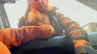 Stranger redhead babe catches my car dick flash boobs out helps jerk
