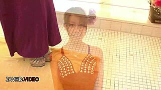 shaved asian pussy teases big tits to handjob climax