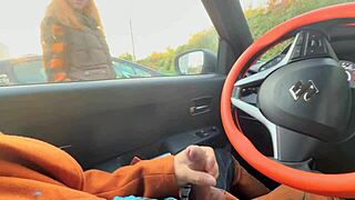 Stranger redhead babe catches my car dick flash boobs out helps jerk